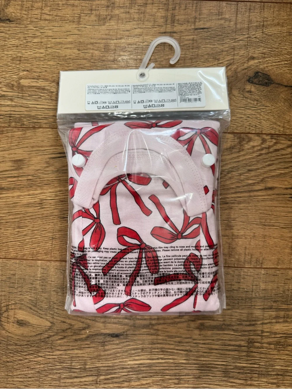 GAP Baby Pink Pajama Set with Red Bow Pattern